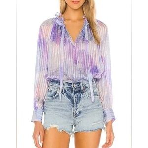 Love Shack Fancy Willow 100% Pure Silk Abstract Raindrop Blouse